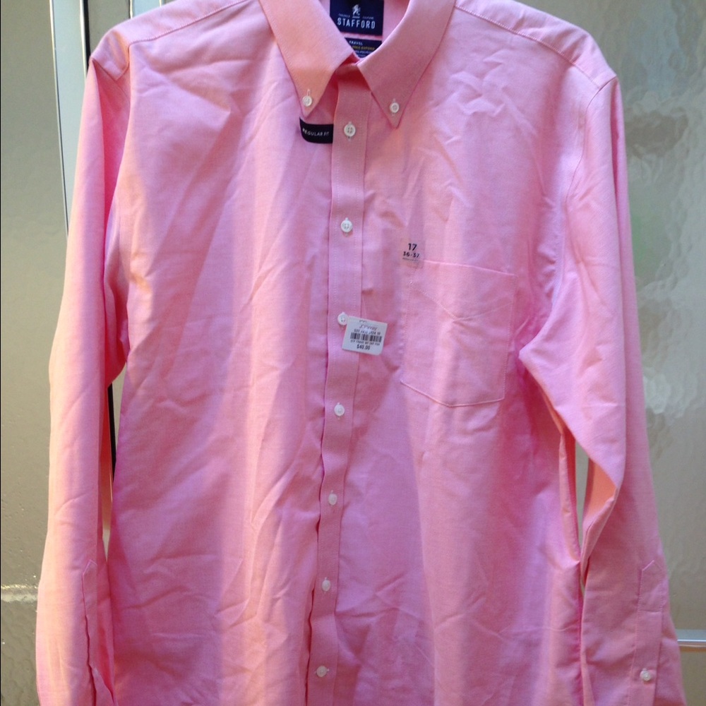 NWT Stafford PinkShirt; Sz17(36/37) 60%cotton; $35