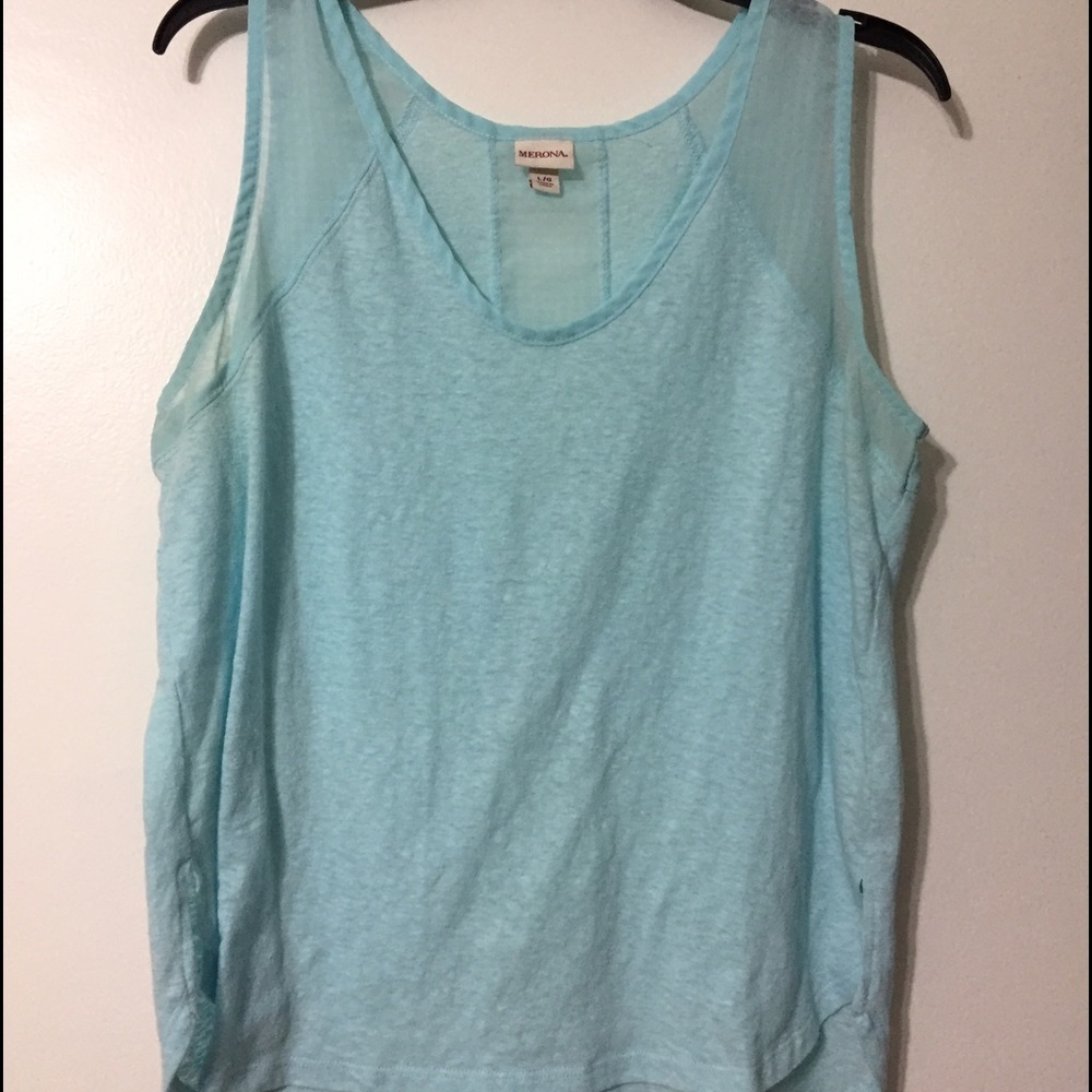 Blue sheer tank top