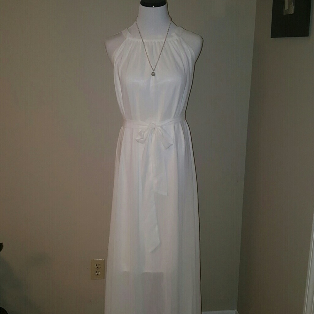 White Full Length Dress with tie waist