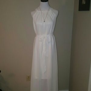 White Full Length Dress with tie waist
