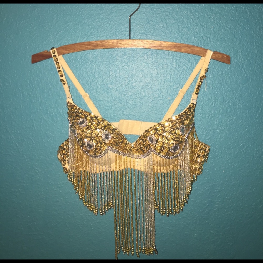 Gold beaded rave bra
