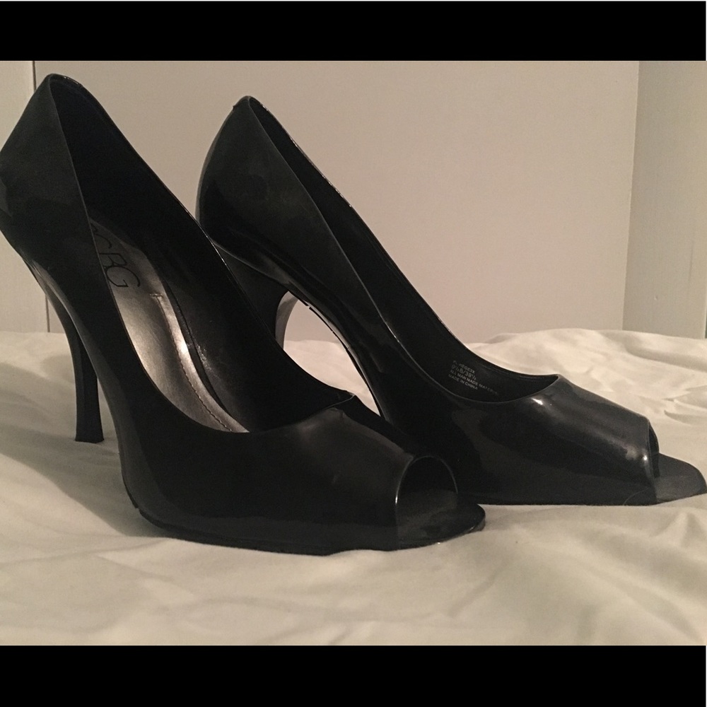 BCBG Peep Toe Patent Leather Heels