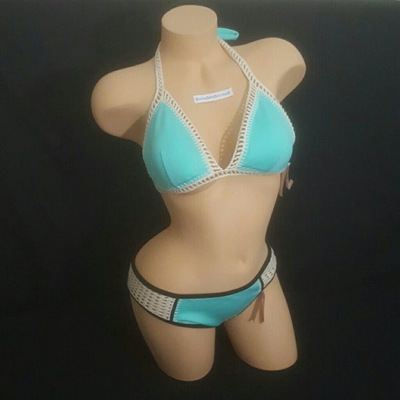 Victoria's Secret LARGE AQUA CROCHET BIKINI BUNDLE