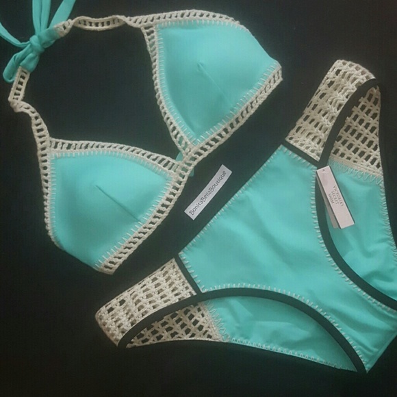 Victoria's Secret LARGE AQUA CROCHET BIKINI BUNDLE