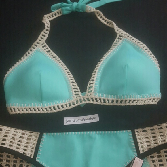 Victoria's Secret LARGE AQUA CROCHET BIKINI BUNDLE