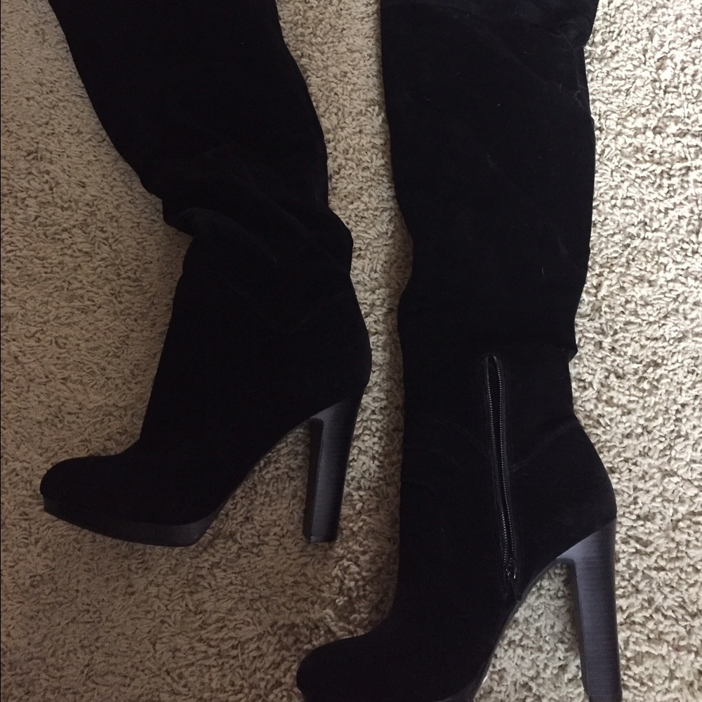 black over-the-knee velvet saggy boots BRAND NEW