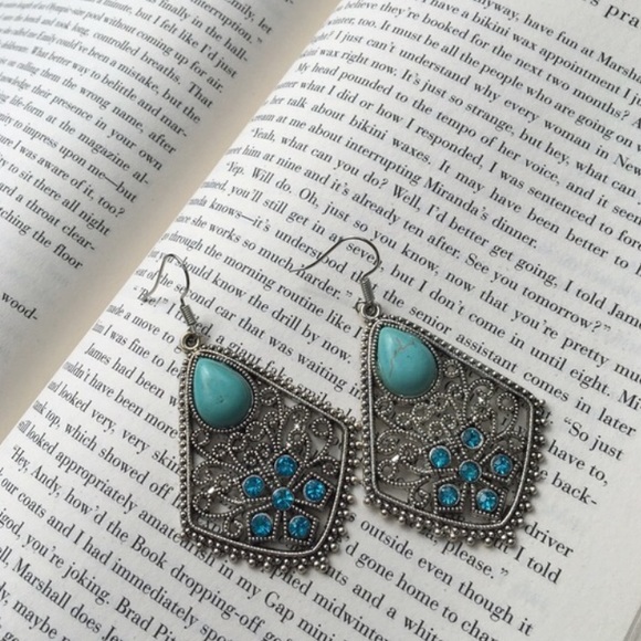 Jewelry - 5/$25 Silver & Turquoise Rhinestone Earrings