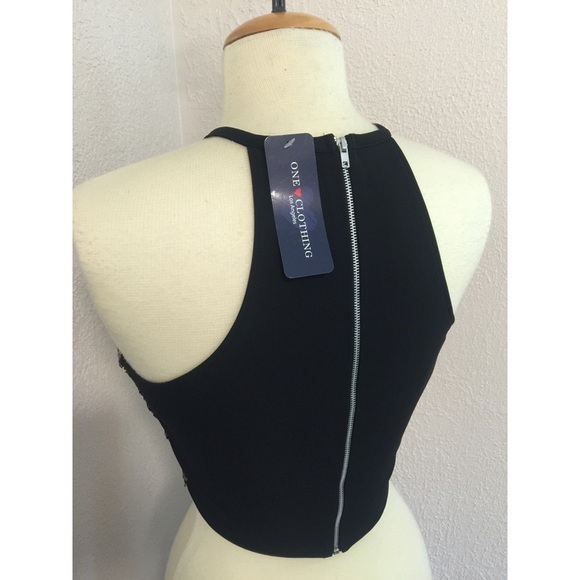 one clothing Tops Nwt One Clothing La Crop Top Black Wgold Sequins Poshmark