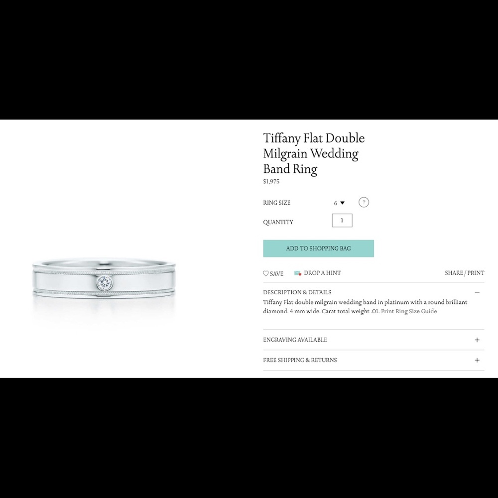 Tiffany Flat Double Milgrain Wedding Band Ring