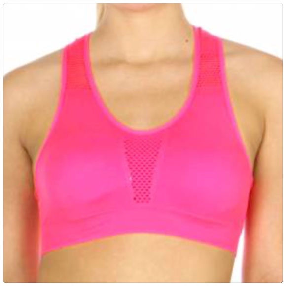 Fuchsia Solid & mesh sports bra