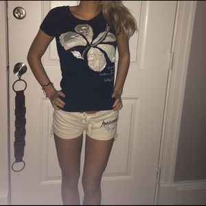 Hollister co dark blue white floral top!