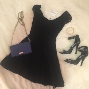 Black H&M short sleeved lace skater dress, size 2