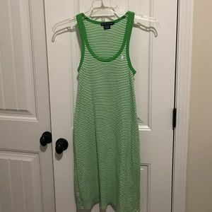 Green and white striped cotton sun dress