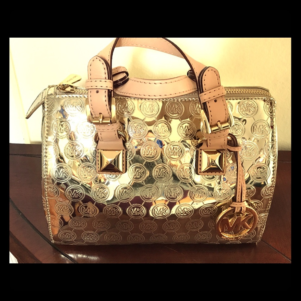Michael Kors Grayson Mirror Metallic Satchel gold