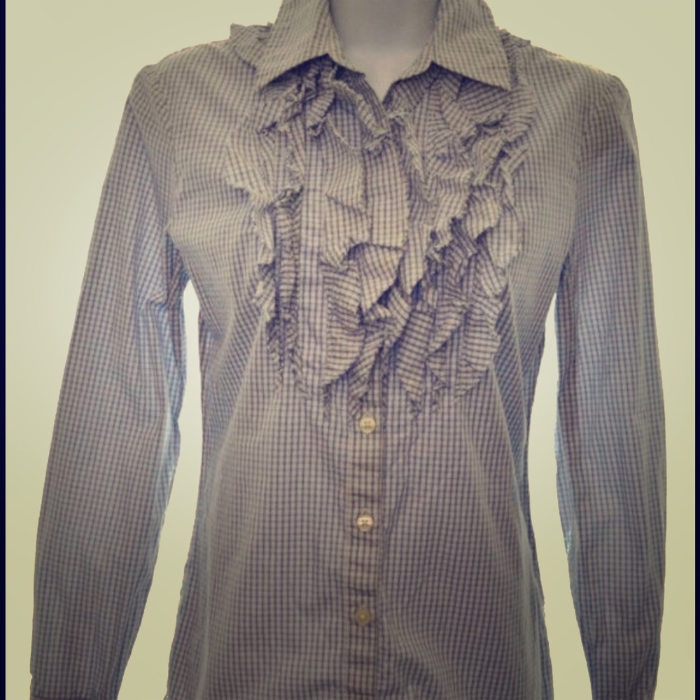 Banana Republic gray and white checkered shirt