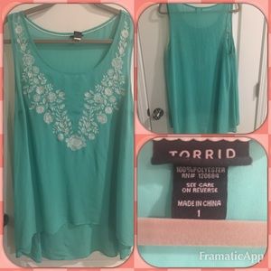 Torrid Mint Tank with Embroidered Flowers