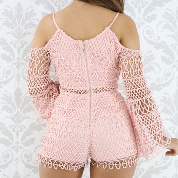 Pink mauve crochet netted lace short romper - Picture 4 of 8