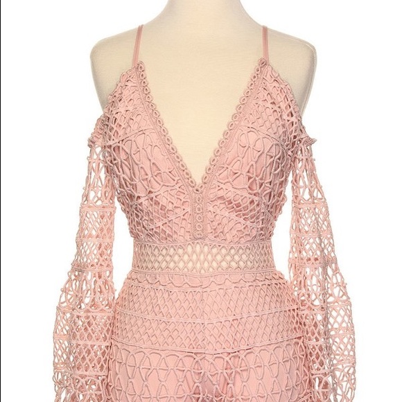 Pink mauve crochet netted lace short romper - Picture 6 of 8
