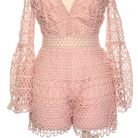 Pink mauve crochet netted lace short romper - Picture 7 of 8