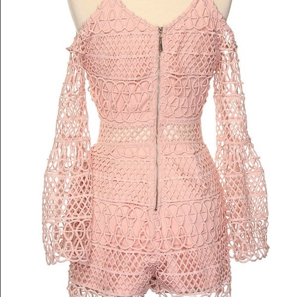 Pink mauve crochet netted lace short romper - Picture 8 of 8