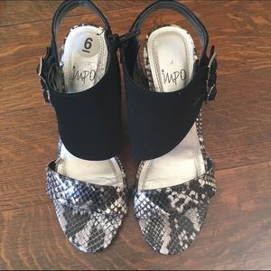 Snakeskin Black Suede Ankle Wedge Sandal