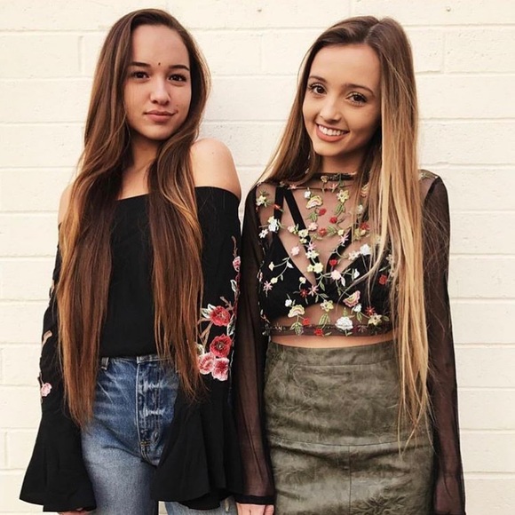 LF floral embroidery mesh ls top NWT - Picture 2 of 2