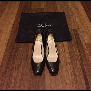 Brown Cole Haan square toe pump