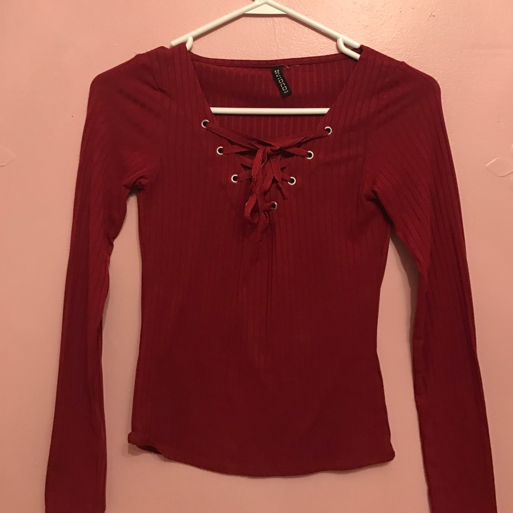 Red tie up criss cross top