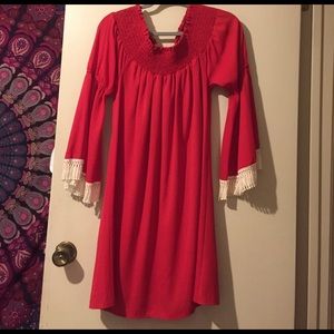 Red off shoulder dress