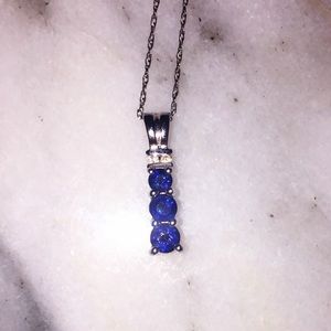 Three Stone Sapphire Necklace (10k White Gold)