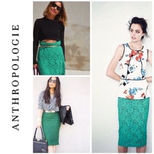 Anthropologie Maeve Alva lace pencil skirt green M