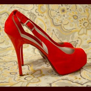 Red faux suede heels! Only worn once!