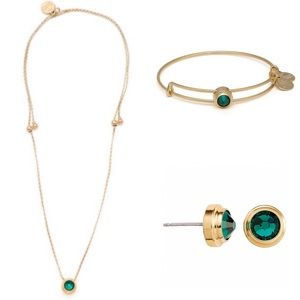 Alex and Ani Swarovski emerald set.