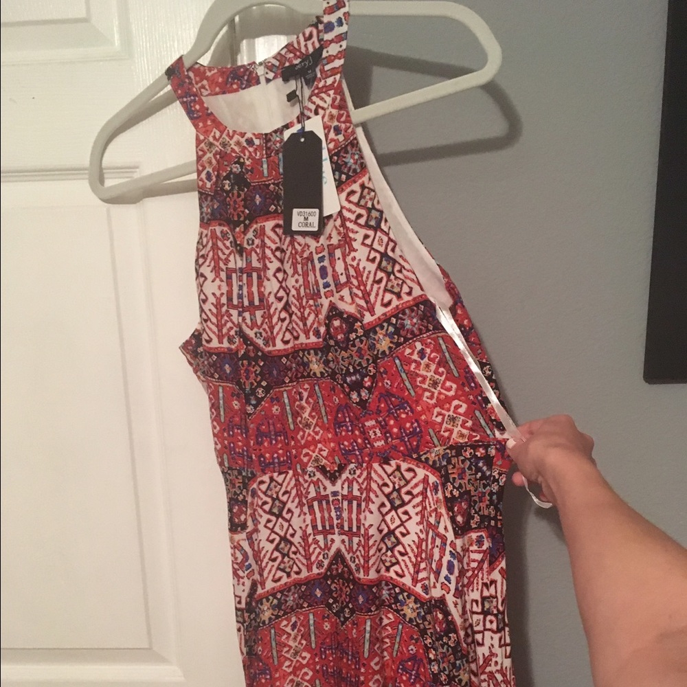 Red, white, black knee length dress