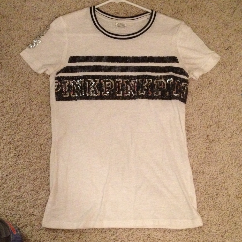 Vs pink white sequin varsity shirt
