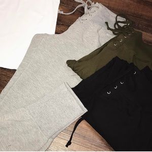 Olive tie up joggers