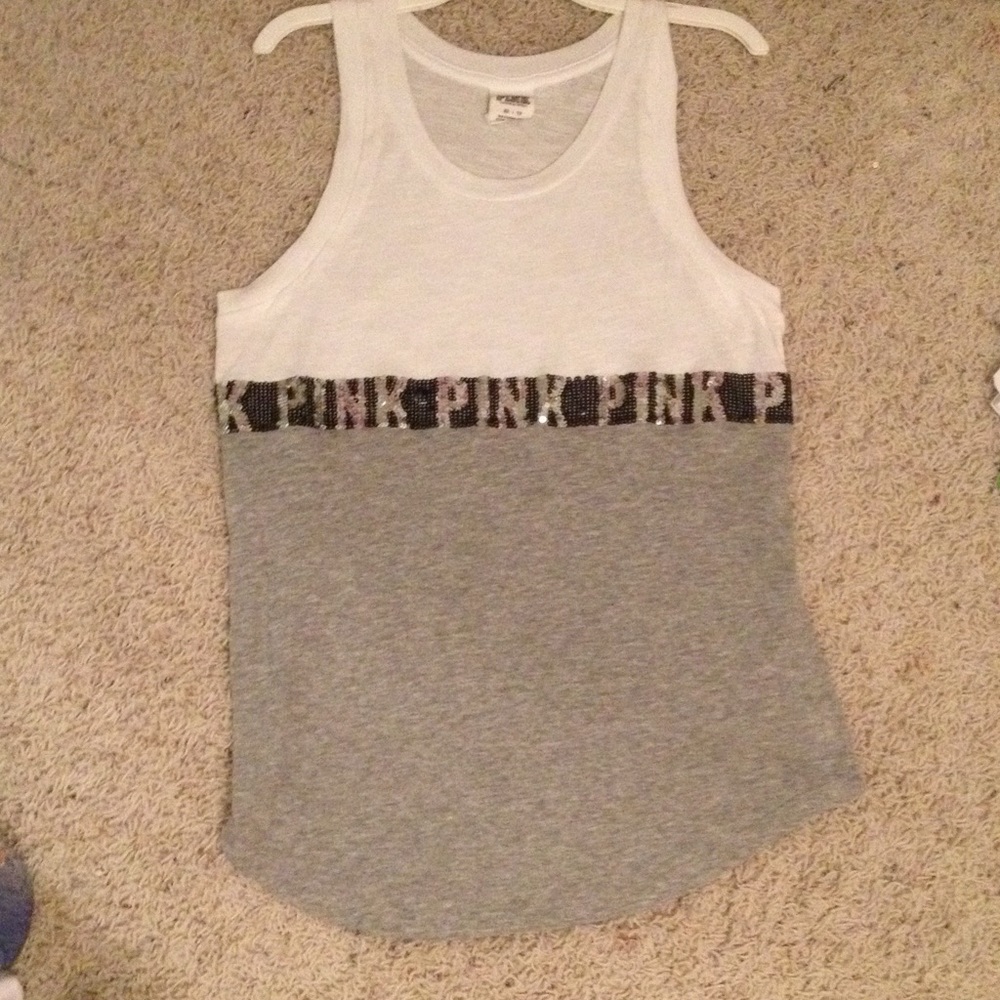 Vs pink grey and white with sequins tank