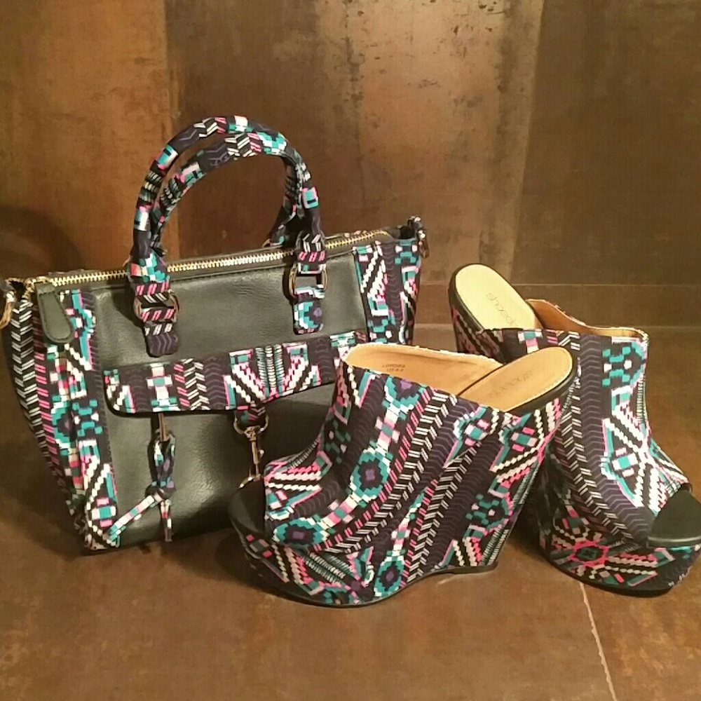 Matching Purse and High Wedge Sandals