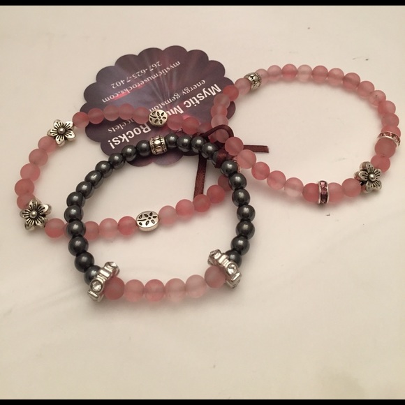 Mystic Muse Rocks Jewelry - Rose quartz and hematite set of three bracelets