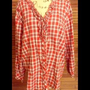 Cute, feminine flannel shirt w/ruffled front.