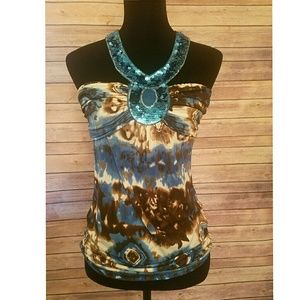 Halter top with Turqoise Sequins
