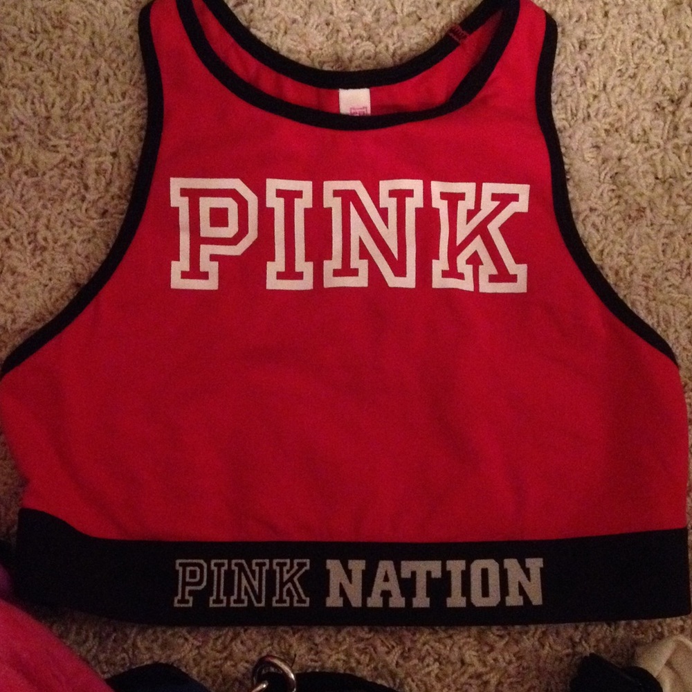 High neck vs pink sports bra