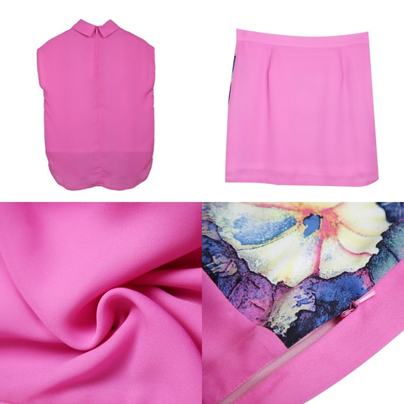 🆕 Lapel Graffiti Printing Chiffon Top & Skirt Set - Picture 3 of 8