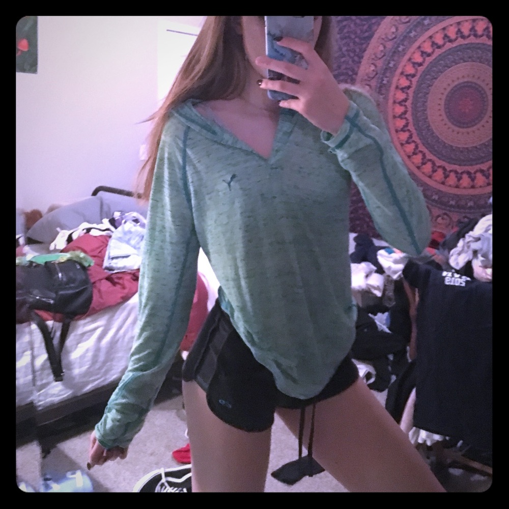 green puma hooded shirt