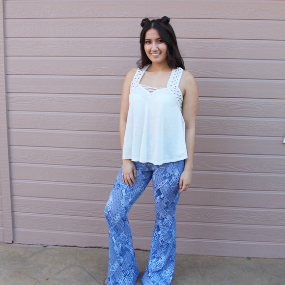 Boutique Pants - Boho bell bottoms white tank Outfit Coachella