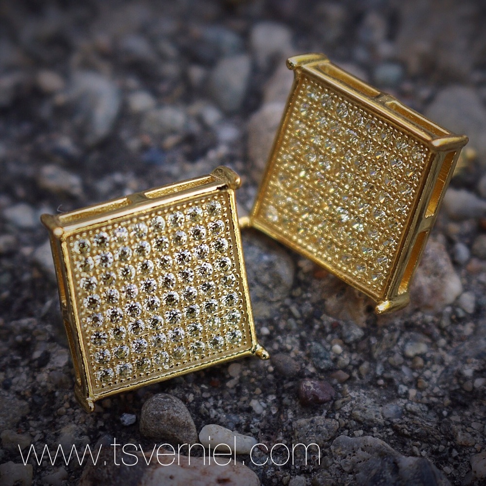 Men's gold square Canary yellow earrings