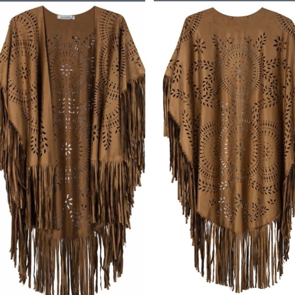Accessories - Boho Vegan suede fringe wrap kimono scarf NEW