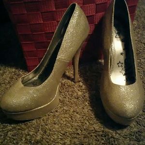 BRASH gold glitter 4 inch heels