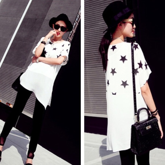 🆕 Asymmetric Star Stitching Chiffon Shirt Blouse - Picture 2 of 8