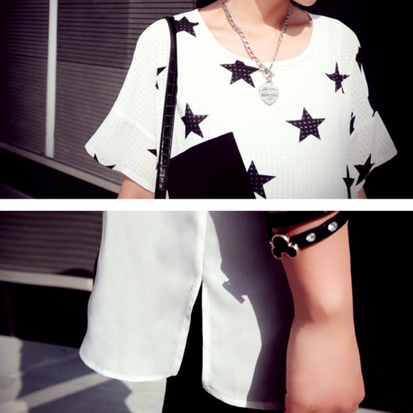 🆕 Asymmetric Star Stitching Chiffon Shirt Blouse - Picture 4 of 8